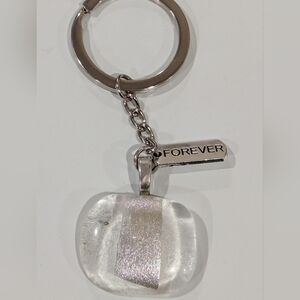 Silver Forever Hand crafted artisan bag charm or key chain with Dichroic glass.